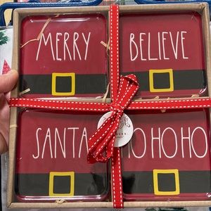 Rae Dunn SANTA BELT COASTERS